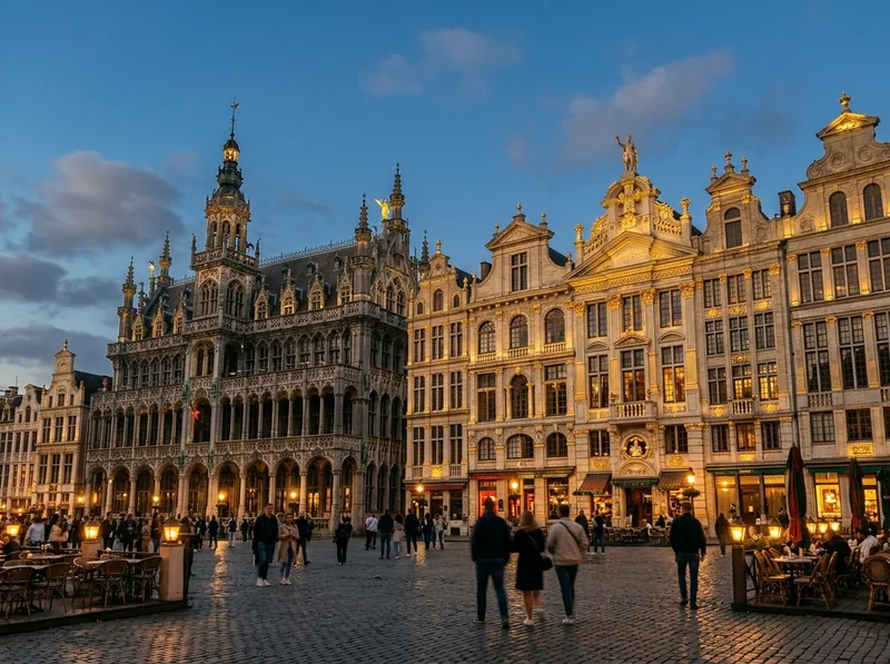 Grand Place in Brussels with illuminated guild hall facades at night