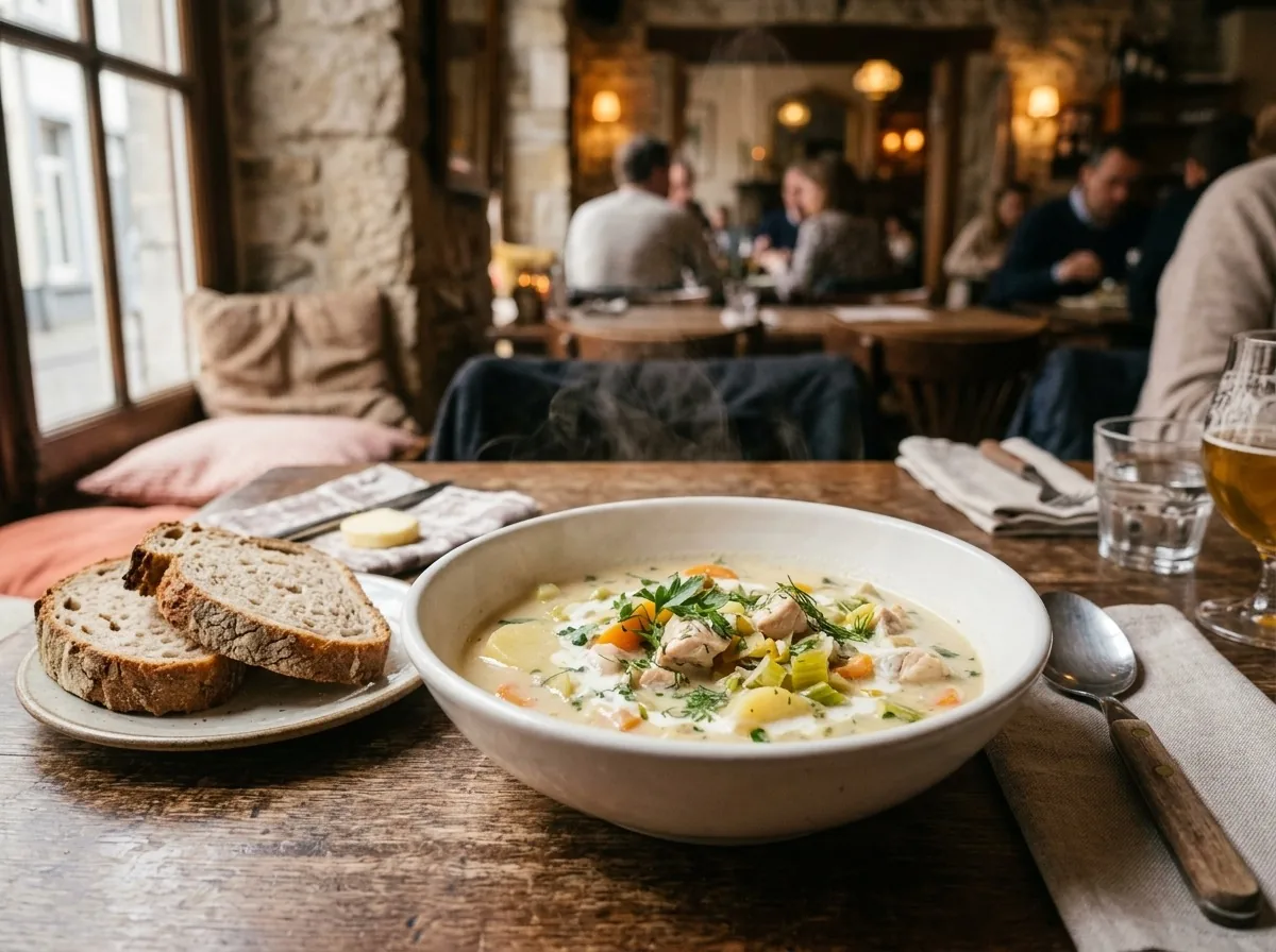 A bowl of Ghent waterzooi stew