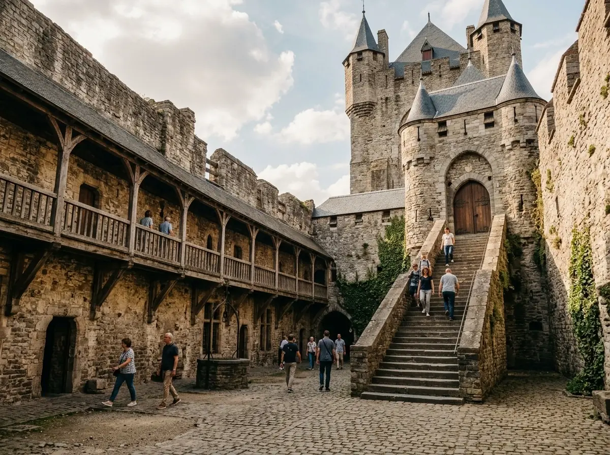 Gravensteen castle courtyard with stone walls and tower