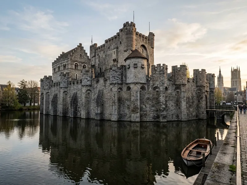 Gravensteen castle with its moat and rampart walls