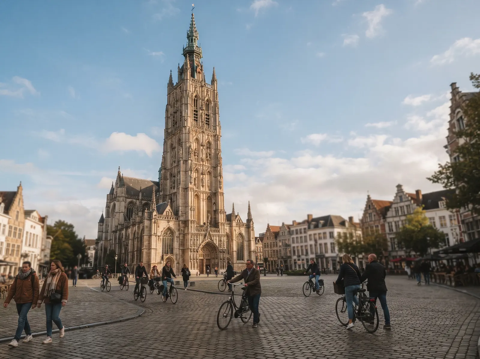 St Bavo's Cathedral exterior with Gothic spire in sunlight